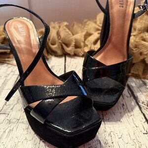 Womens Maeve Anthropologie Platform Heels Ankle Strap Black Size 40